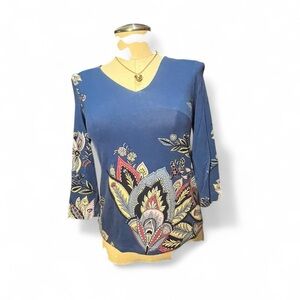 Chico's Blue and Gold Floral Blouse